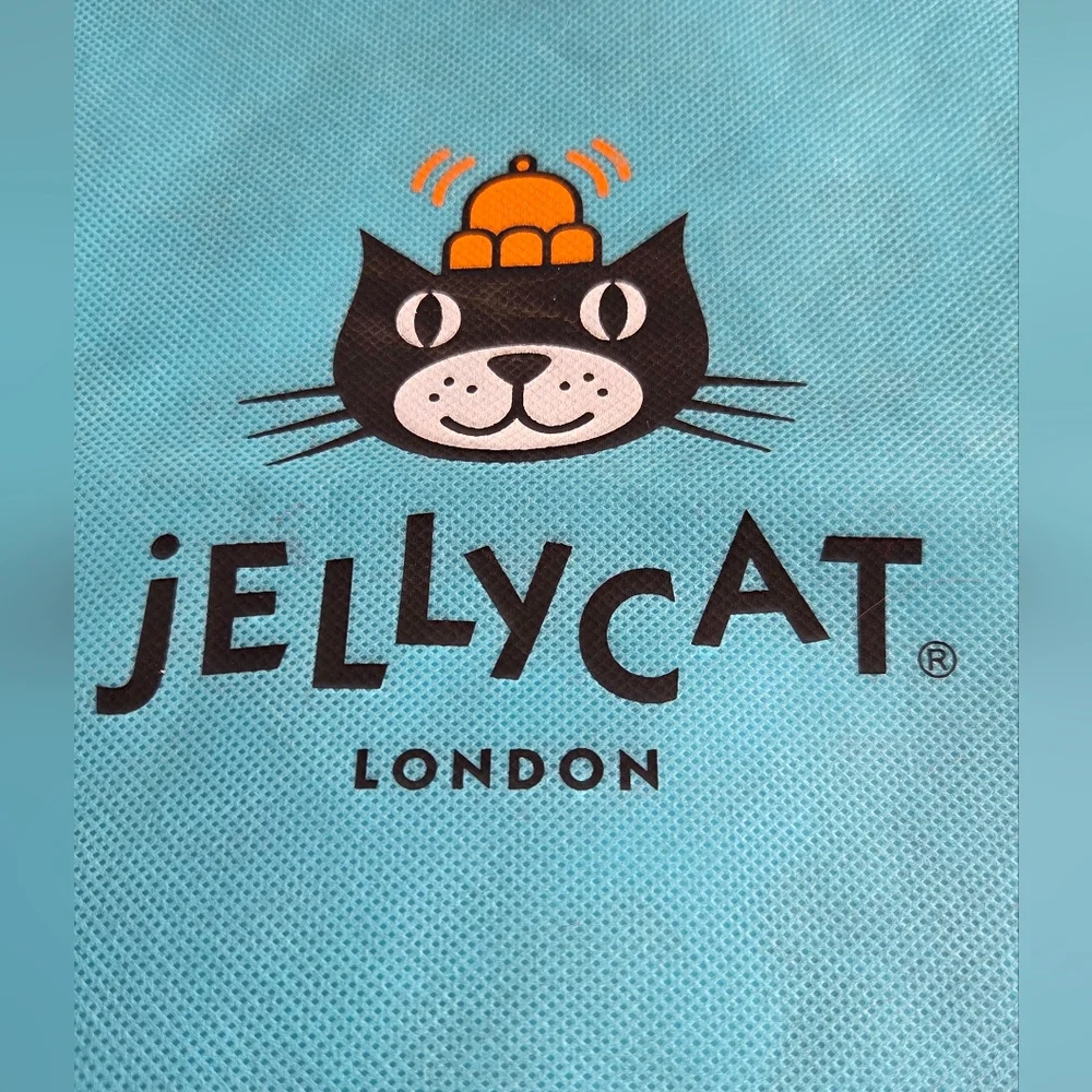 Jellycat Turquoise Cat Toy Bag with Orange Drawstring
